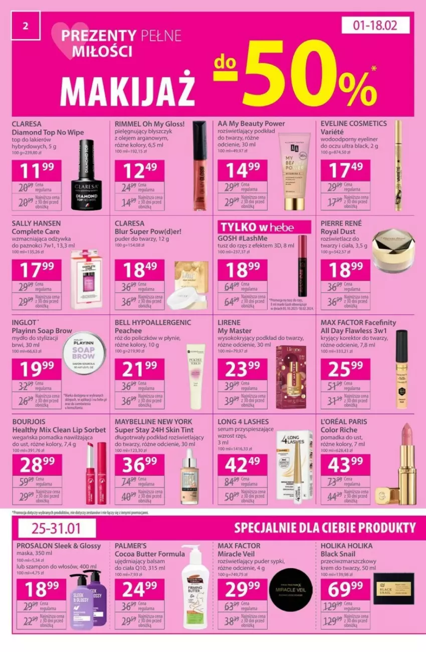 Gazetka promocyjna Hebe - ważna 25.01 do 07.02.2024 - strona 9 - produkty: Bell, Bell HypoAllergenic, Bourjois, Eveline, Fa, Holika Holika, Lack, Lakier, Lirene, Long 4 Lashes, Maska, Max Factor, Maybelline, Odżywka, Podkład, Rozświetlacz, Rum, Sally Hansen, Ser, Serum, Szampon, Top, Top do lakierów, Tusz