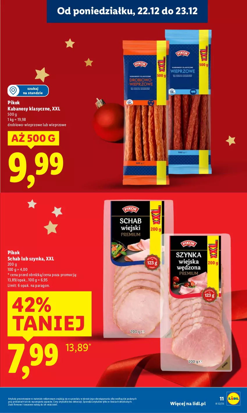 Gazetka promocyjna Lidl - GAZETKA - ważna 22.12 do 23.12.2025 - strona 11 - produkty: Kabanos, PIKOK, Szynka