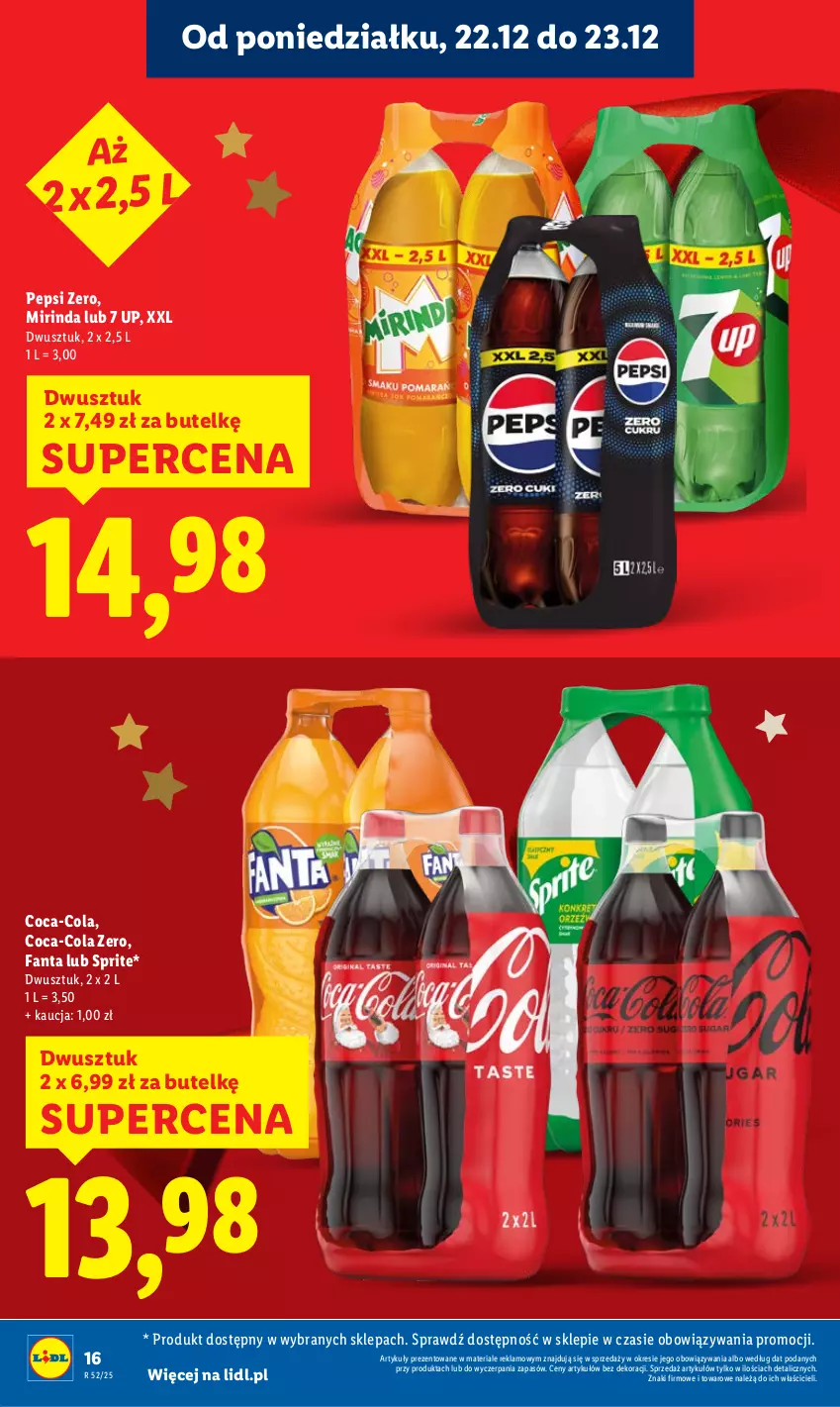 Gazetka promocyjna Lidl - GAZETKA - ważna 22.12 do 23.12.2025 - strona 16 - produkty: Coca-Cola, Fa, Fanta, Mirinda, Pepsi, Sprite