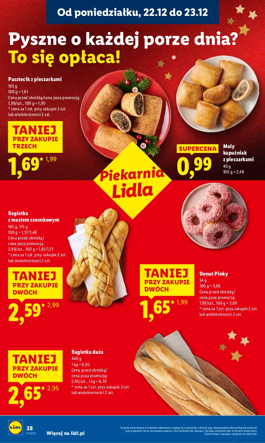 Gazetka promocyjna Lidl - GAZETKA - ważna 22.12 do 23.12.2025 - strona 30 - produkty: Bagietka, Donut, Pasztecik z pieczarkami, Piec, Pieczarka, Por