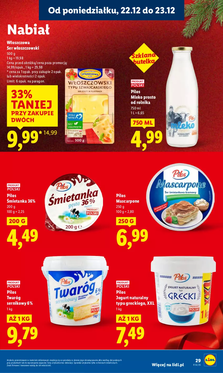 Gazetka promocyjna Lidl - GAZETKA - ważna 22.12 do 23.12.2025 - strona 31 - produkty: Jogurt, Jogurt naturalny, LANA, Mascarpone, Mleko, Pilos, Rolnik, Ser, Twaróg, Włoszczowski