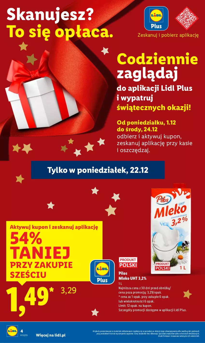 Gazetka promocyjna Lidl - GAZETKA - ważna 22.12 do 23.12.2025 - strona 4 - produkty: Mleko, Pilos