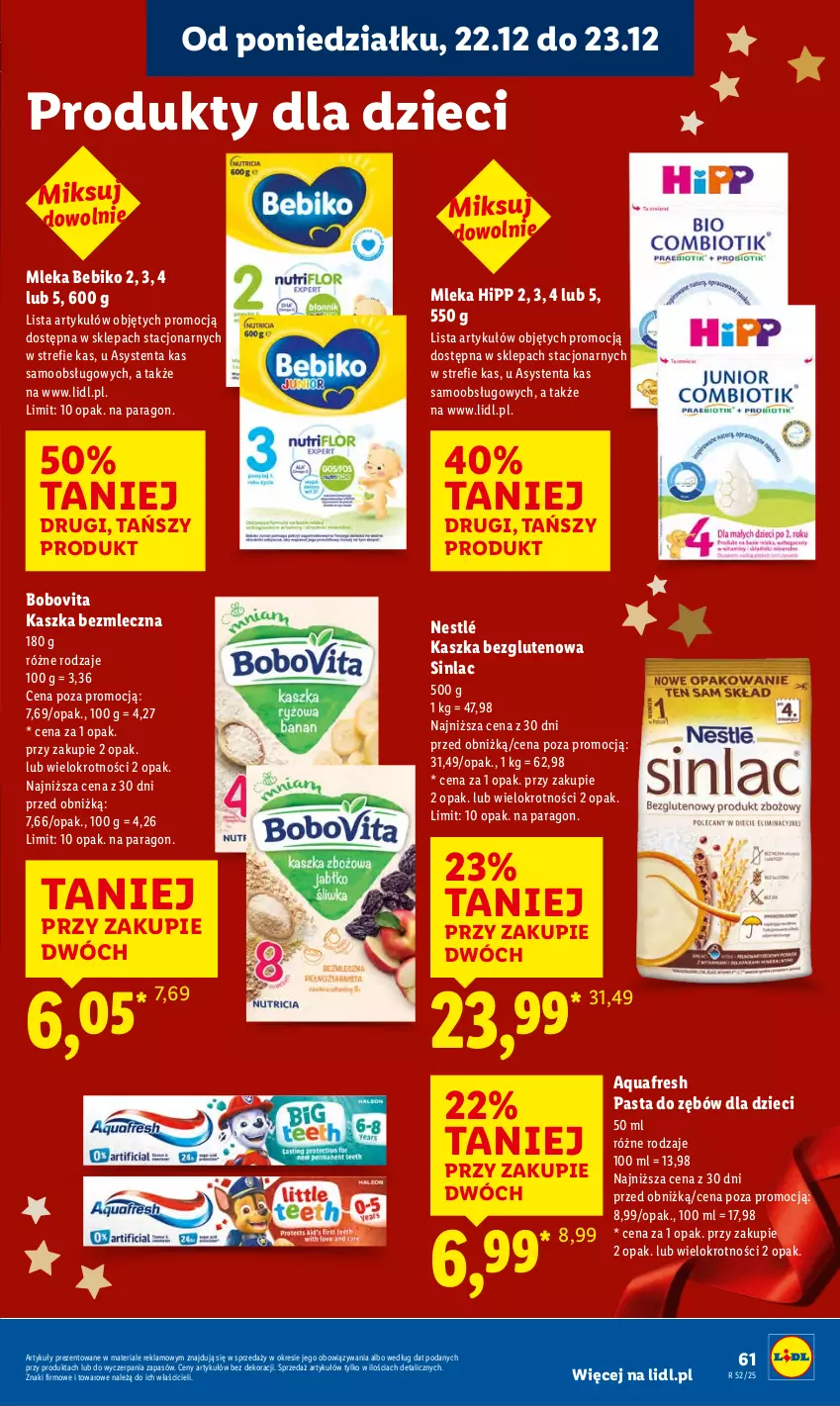 Gazetka promocyjna Lidl - GAZETKA - ważna 22.12 do 23.12.2025 - strona 63 - produkty: Aquafresh, Bebiko, BoboVita, Dzieci, HiPP, Nestlé, Pasta do zębów, Sinlac