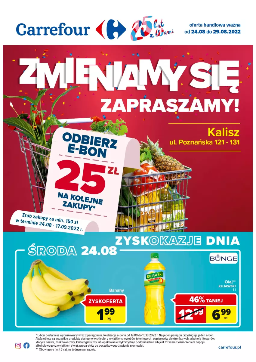 Gazetka promocyjna Carrefour - Gazetka Zmieniamy się Carrefour Kalisz - ważna 24.08 do 29.08.2022 - strona 1 - produkty: Gra, Papier, Piwa