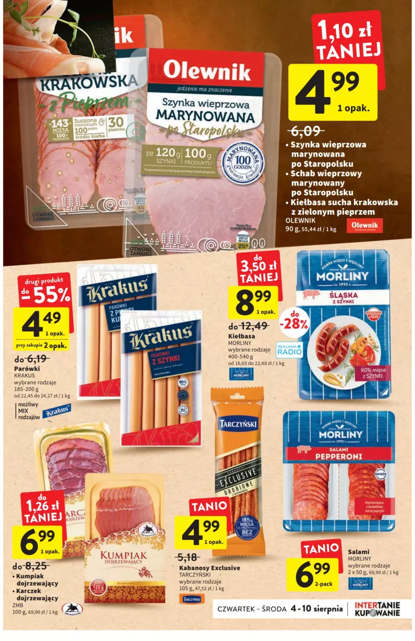 Gazetka promocyjna Intermarche - ważna 04.08 do 10.08.2022 - strona 17 - produkty: Kabanos, Kiełbasa, Krakus, Morliny, Olewnik, Parówki, Pieprz, Salami, Szynka, Szynka wieprzowa, Tarczyński