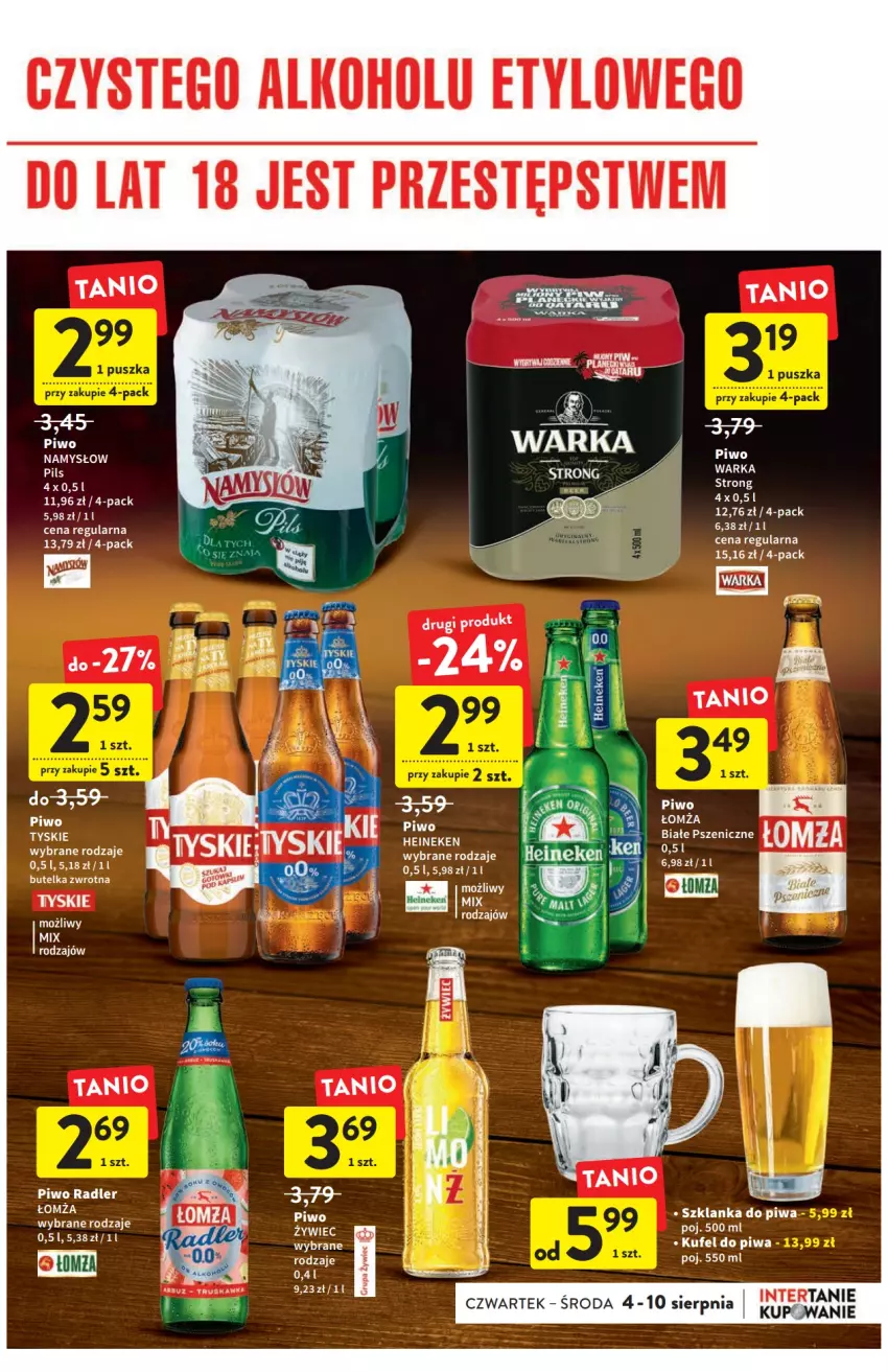 Gazetka promocyjna Intermarche - ważna 04.08 do 10.08.2022 - strona 29 - produkty: Heineken, Piwa, Piwo, Radler, Szklanka, Tyskie, Warka