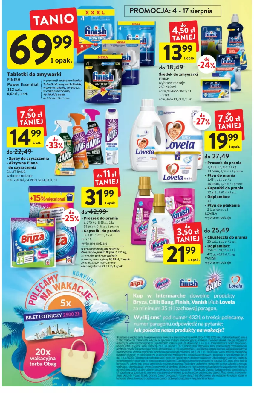 Gazetka promocyjna Intermarche - ważna 04.08 do 10.08.2022 - strona 31 - produkty: Bryza, Chusteczki, Chusteczki do prania, Cillit Bang, Finish, Kapsułki do prania, Kosz, Lovela, Odplamiacz, Płyn do płukania, Płyn do prania, Proszek do prania, Spray do czyszczenia, Tablet, Tabletki do zmywarki, Torba, Vanish, Zmywarki