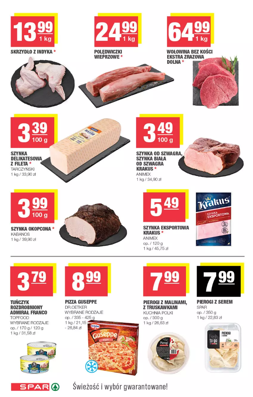 Gazetka promocyjna Spar - Spar - ważna 15.07 do 26.07.2026 - strona 4 - produkty: Gra, Kabanos, Kości wieprzowe, Krakus, Kuchnia, Pierogi, Pizza, Por, Ser, Sport, Szynka, Szynka biała, Tarczyński, Top, Tuńczyk, Wołowina, Wołowina bez kości