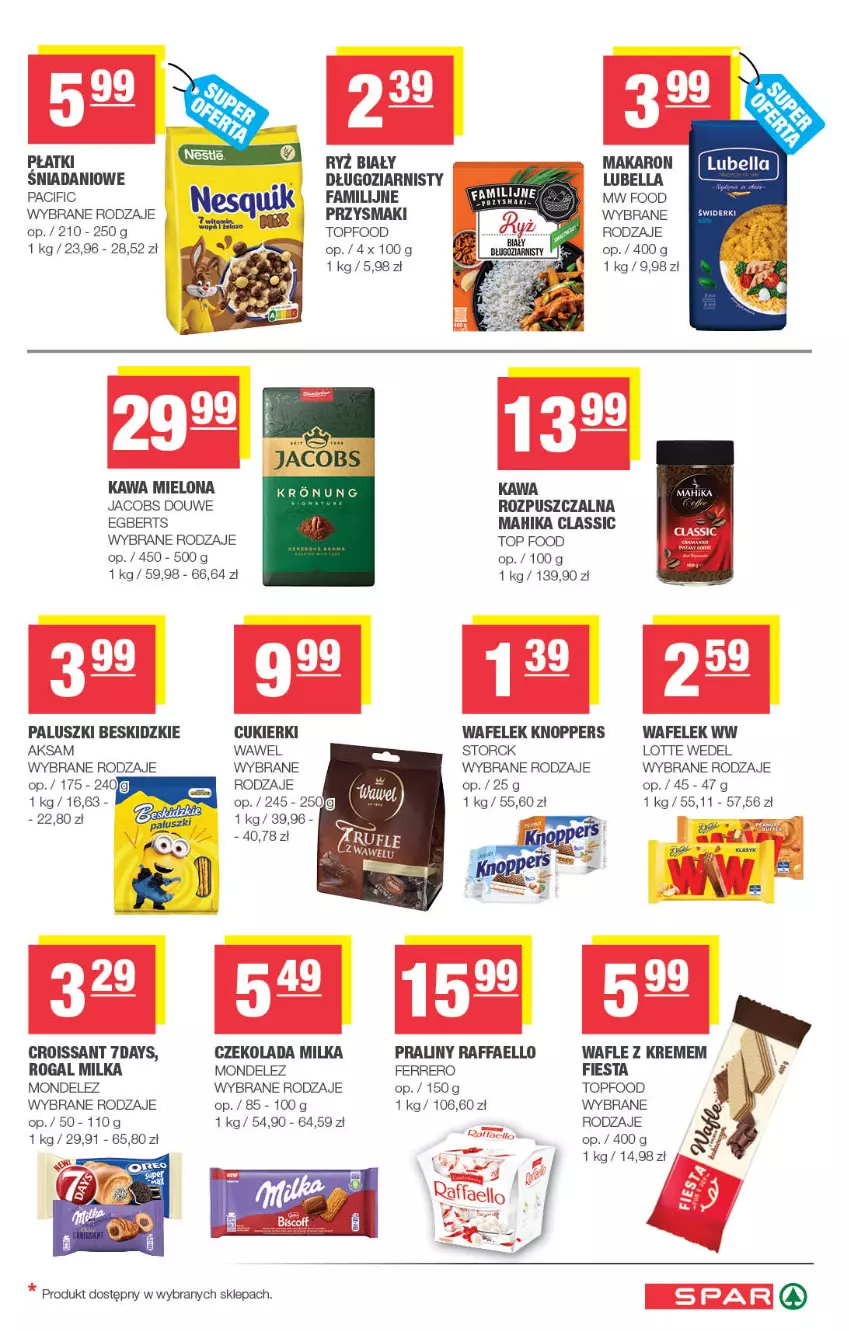 Gazetka promocyjna Spar - Spar - ważna 15.07 do 26.07.2026 - strona 5 - produkty: Aksam, Bell, Bella, Beskidzki, Cif, Croissant, Cukier, Cukierki, Czekolada, Danio, Fa, Ferrero, Jacobs, Kawa, Kawa mielona, Knoppers, Lubella, Makaron, Milka, Praliny, Przysmaki, Raffaello, Rogal, Ryż, Ryż biały, Top, Wafelek, Wafle, Wawel