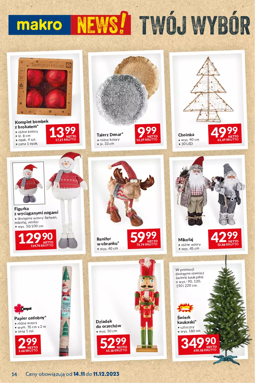 Gazetka promocyjna Makro - Najlepsze oferty - oferta z alkoholem - ważna 14.11 do 11.12.2023 - strona 14 - produkty: Choinka, Dziadek do orzechów, Inka, Kask, Papier, Papier ozdobny, Renifer, Talerz