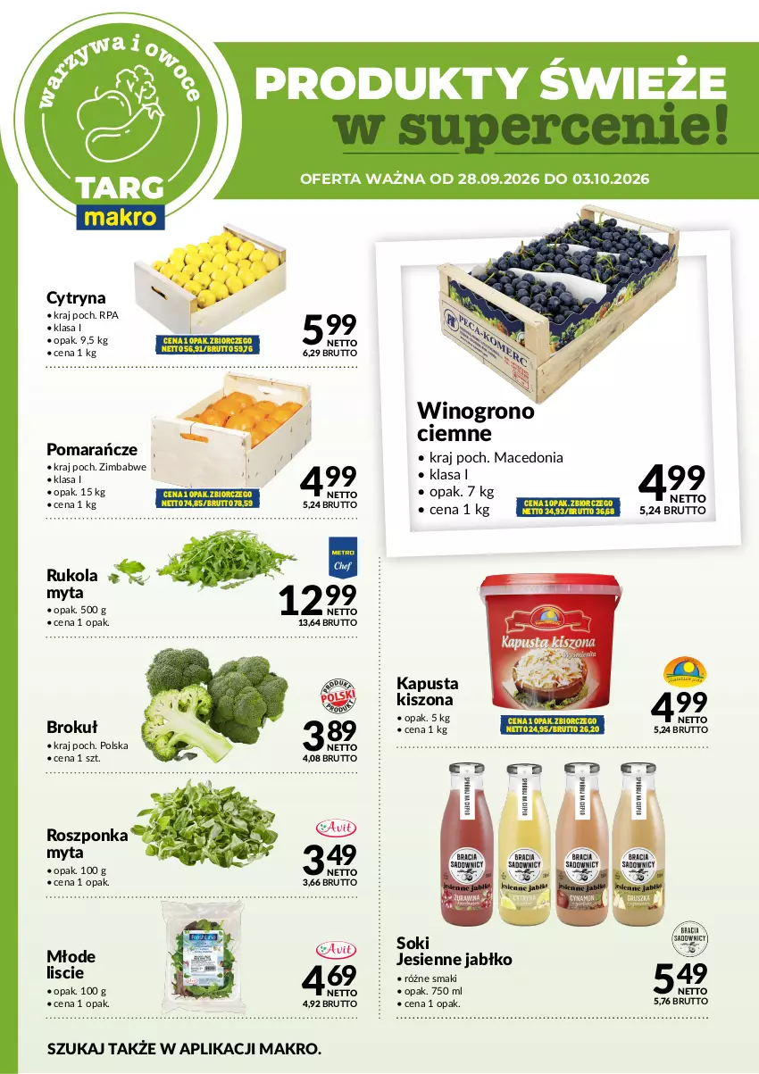 Gazetka promocyjna Makro - Targ MAKRO - oferta świeża w super cenach! - ważna 28.09 do 03.10.2026 - strona 5 - produkty: Pomarańcze, Roszponka, Rukola, Sok, Wino