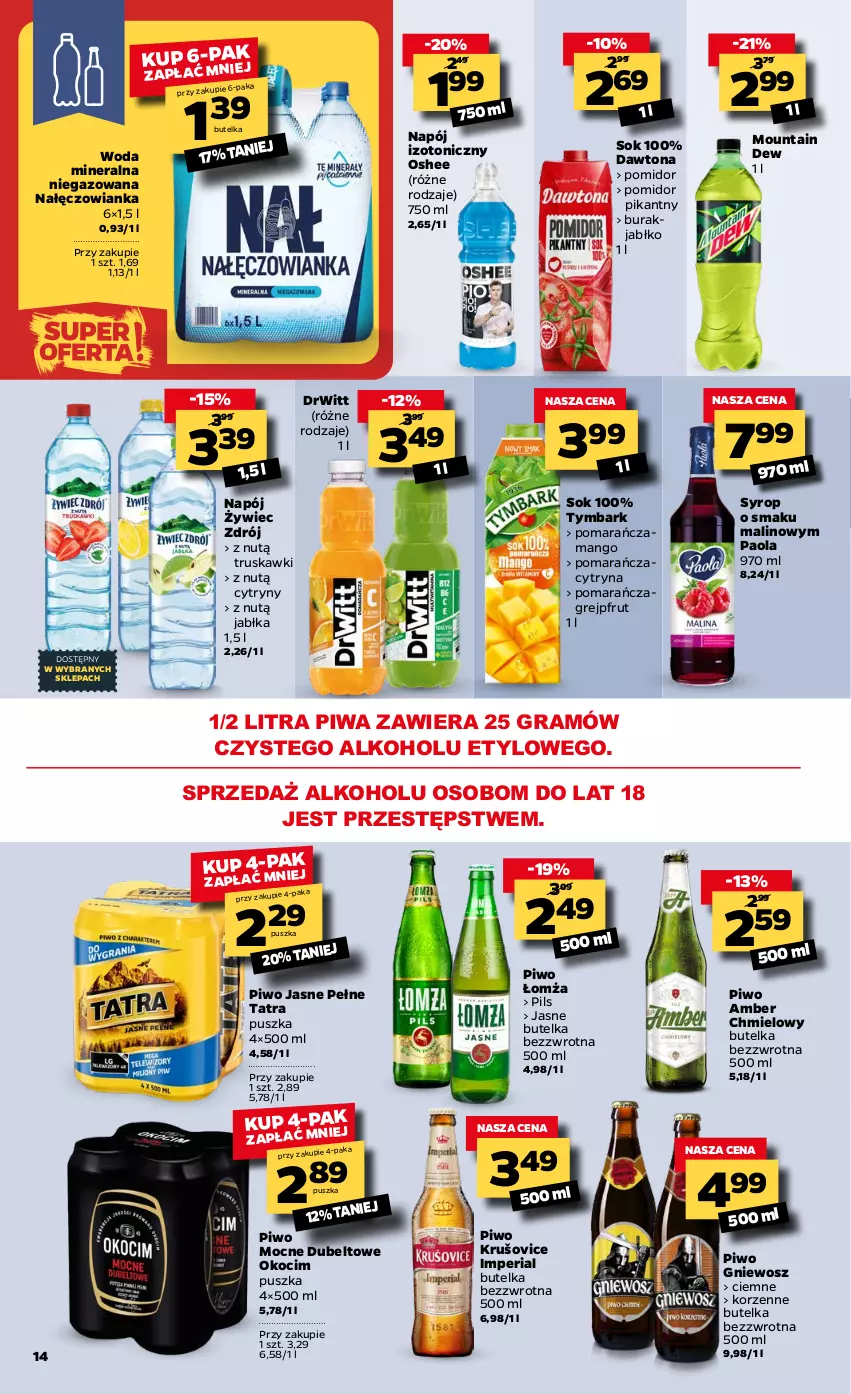 Gazetka promocyjna Netto - Oferta tygodnia - ważna 22.02 do 27.02.2021 - strona 14 - produkty: Cytryny, Dawtona, Gra, Grejpfrut, Jabłka, Koc, Mango, Nałęczowianka, Napój, Napój izotoniczny, Okocim, Oshee, Paola, Piwa, Piwo, Piwo jasne, Sok, Syrop, Tatra, Truskawki, Tymbark, Woda, Woda mineralna