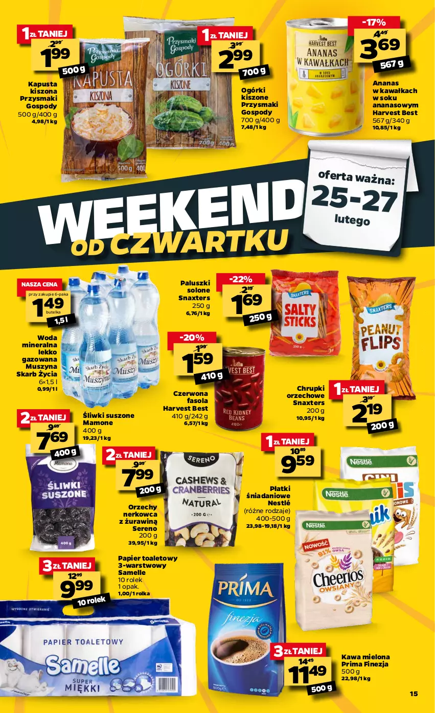 Gazetka promocyjna Netto - Oferta tygodnia - ważna 22.02 do 27.02.2021 - strona 15 - produkty: Ananas, Chrupki, Danio, Fa, Fasola, Kawa, Kawa mielona, Mus, Nestlé, Papier, Papier toaletowy, Prima, Przysmaki, Ser, Sok, Szyna, Woda, Woda mineralna