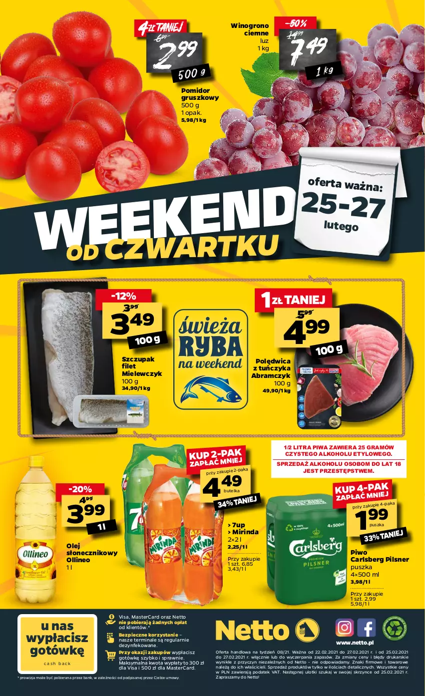 Gazetka promocyjna Netto - Oferta tygodnia - ważna 22.02 do 27.02.2021 - strona 16 - produkty: 7up, Carlsberg, Gra, Mirinda, Olej, Olej słonecznikowy, Papier, Piec, Piwa, Piwo, Polędwica, Tuńczyk, Wino, Zupa