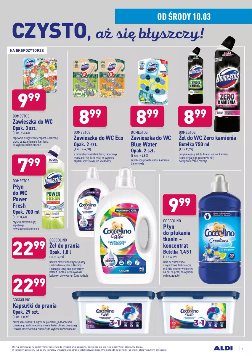 Gazetka promocyjna Aldi - Od Środy i Soboty - ważna 10.03 do 13.03.2021 - strona 5 - produkty: Coccolino, Domestos, Kapsułki do prania, Okap, Perfum, Płyn do płukania, Płyn do wc, Por, Zawieszka do wc