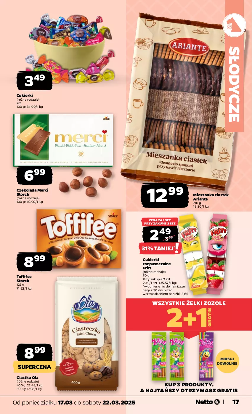 Gazetka promocyjna Netto - Od Poniedziałku - ważna 17.03 do 22.03.2025 - strona 17 - produkty: Ciastka, Cukier, Cukierki, Czekolada, Gra, Merci, Stek, Toffifee