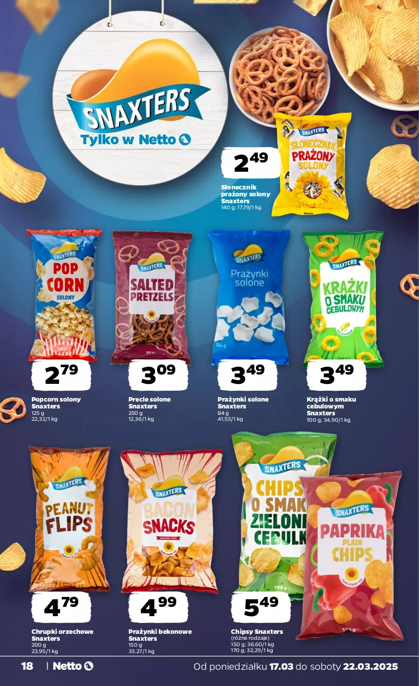 Gazetka promocyjna Netto - Od Poniedziałku - ważna 17.03 do 22.03.2025 - strona 18 - produkty: Beko, Chipsy, Chrupki, Popcorn, Precle, Słonecznik prażony