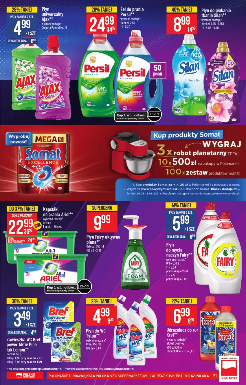 Gazetka promocyjna PoloMarket - Gazetka promocyjna  r - ważna 26.05 do 01.06.2021 - strona 51 - produkty: Ajax, Ariel, BIC, Bref, Fa, Fairy, Gra, Laur, Mola, Palmolive, Robot, Robot planetarny, Somat, Tera