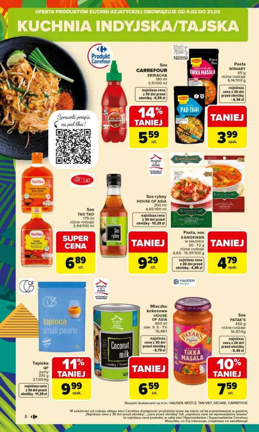 Gazetka promocyjna Carrefour - Gazetka Carrefour, Market od poniedziałku! - ważna 09.02 do 14.02.2026 - strona 10 - produkty: Fa, House of Asia, Kokos, Mleczko, Patak's, Ser, Sos, Sos rybny, TaoTao, Winiary