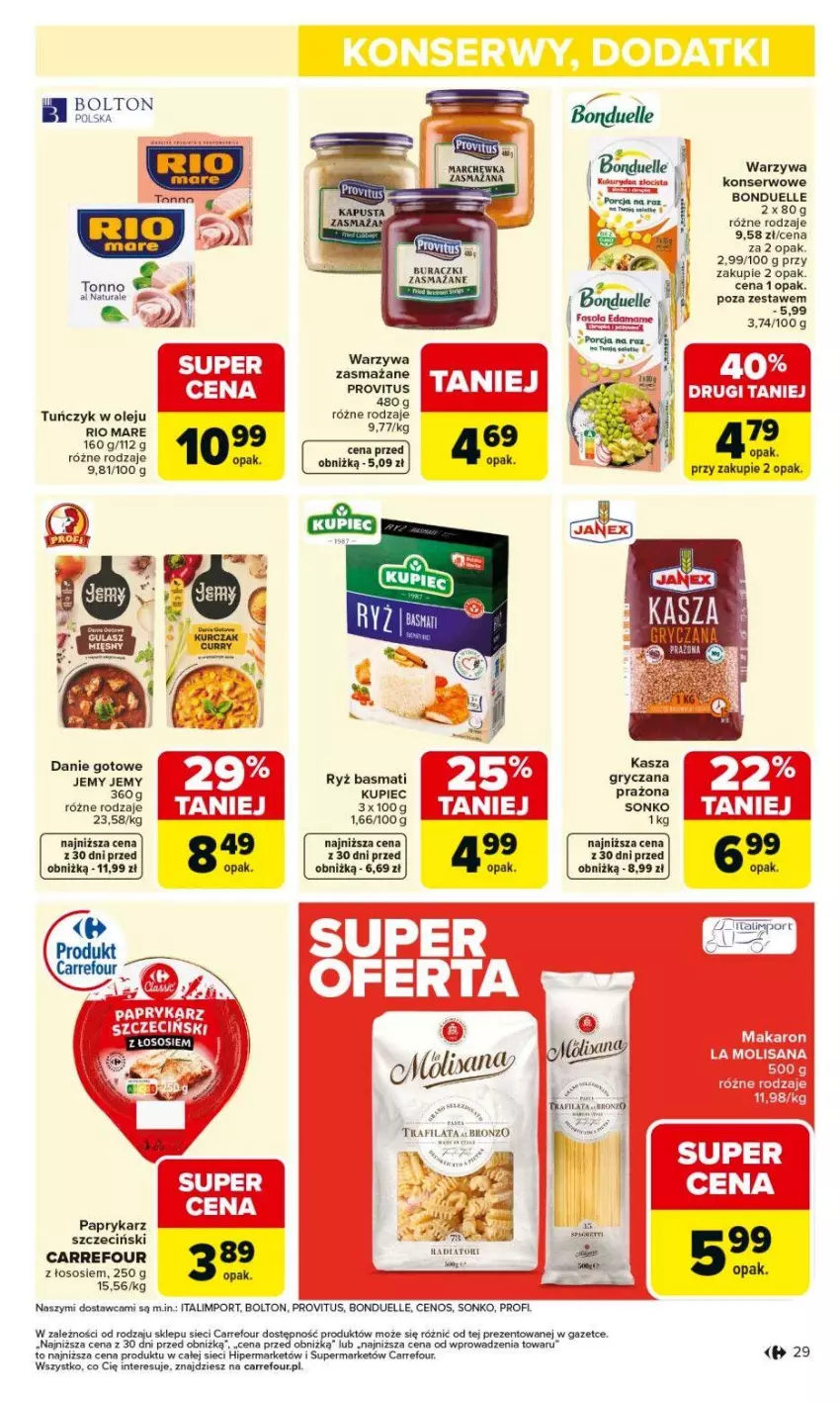 Gazetka promocyjna Carrefour - Gazetka Carrefour, Market od poniedziałku! - ważna 09.02 do 14.02.2026 - strona 31 - produkty: Bonduelle, Buraczki, Cenos, Danie gotowe, Fa, Gry, HP, Kasza, Kasza gryczana, Kupiec, Olej, Papryka, Paprykarz, Piec, Por, Rio Mare, Ryż, Ryż basmati, Ser, Sok, Sonko, Sos, Tuńczyk, Warzywa