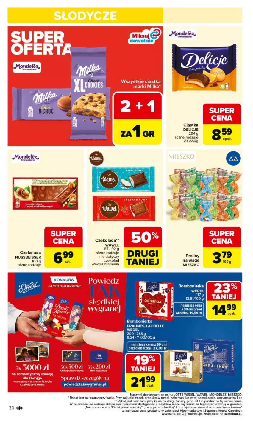 Gazetka promocyjna Carrefour - Gazetka Carrefour, Market od poniedziałku! - ważna 09.02 do 14.02.2026 - strona 32 - produkty: Bell, Ciastka, Czekolada, Delicje, Fa, Gra, Praliny, Ser, Wawel