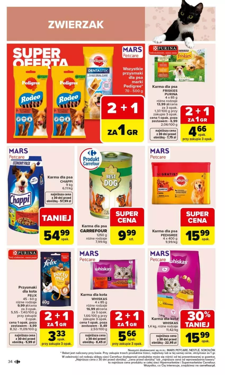 Gazetka promocyjna Carrefour - Gazetka Carrefour, Market od poniedziałku! - ważna 09.02 do 14.02.2026 - strona 36 - produkty: Chappi, Felix, Friskies, Gra, Mars, Pedigree, Przysmaki, Pur, Purina, Sok, Sokołów, Whiskas