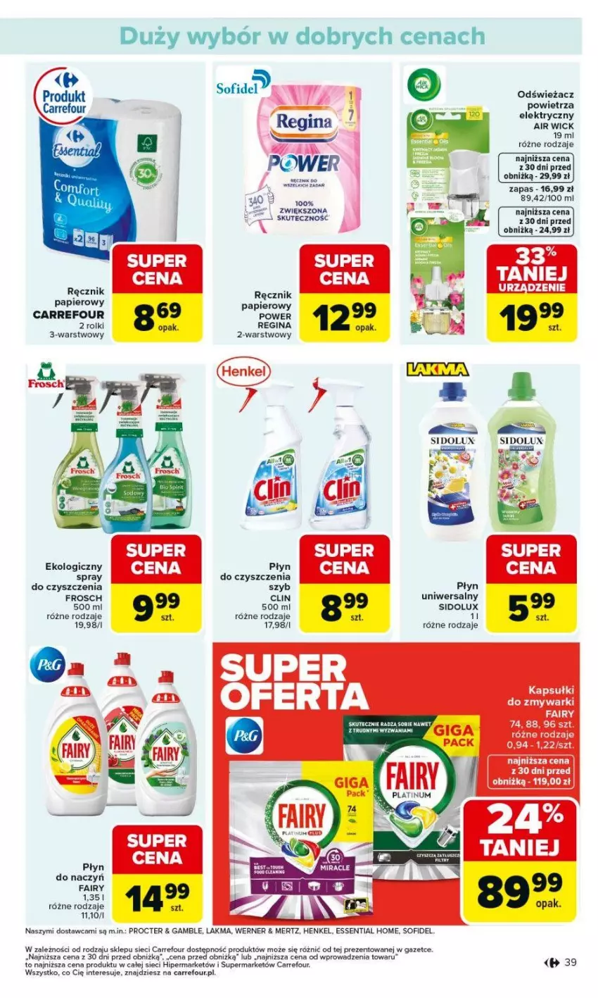 Gazetka promocyjna Carrefour - Gazetka Carrefour, Market od poniedziałku! - ważna 09.02 do 14.02.2026 - strona 41 - produkty: Air Wick, Clin, Fa, Fairy, Frosch, Gin, Papier, Ręcznik, Rolki, Sidolux, Spray do czyszczenia