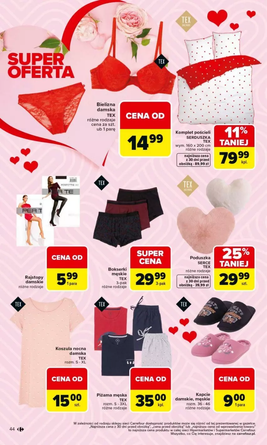 Gazetka promocyjna Carrefour - Gazetka Carrefour, Market od poniedziałku! - ważna 09.02 do 14.02.2026 - strona 46 - produkty: Bielizna, Bokserki, Kapcie, Komplet pościeli, Kosz, Koszula, Koszula nocna, Piżama, Poduszka, Pościel, Ser