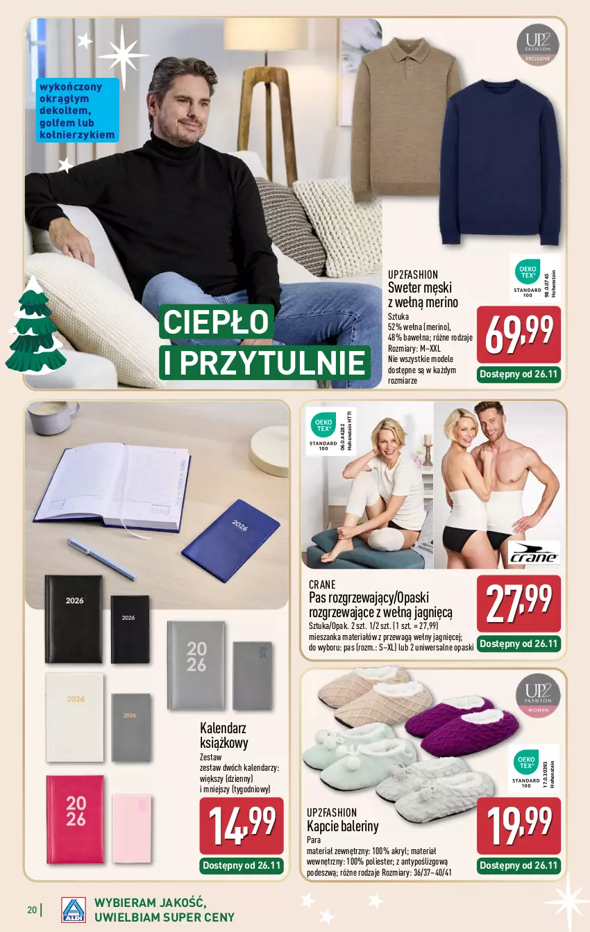Gazetka promocyjna Aldi - Katalog prezentowy - ważna 03.11 do 23.12.2025 - strona 20 - produkty: Baleriny, Fa, Kalendarz, Kapcie, Sweter, Wełna