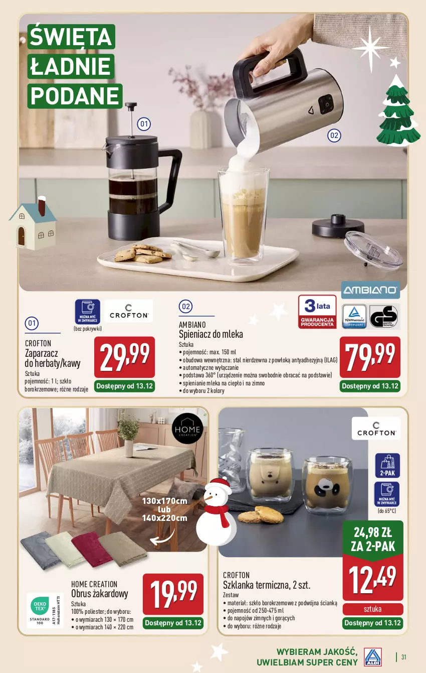 Gazetka promocyjna Aldi - Katalog prezentowy - ważna 03.11 do 23.12.2025 - strona 31 - produkty: Obrus, Szklanka, Zaparzacz, Zaparzacz do herbaty