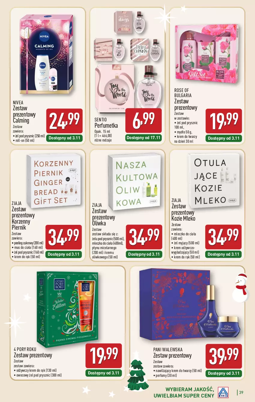Gazetka promocyjna Aldi - Katalog prezentowy - ważna 03.11 do 23.12.2025 - strona 39 - produkty: Krem do rąk, Krem do twarzy, LG, Mleczko, Mleczko do ciała, Mleko, Mus, Mydło, Nivea, Peeling, Perfum, Piernik, Por, Zestaw prezentowy, Ziaja