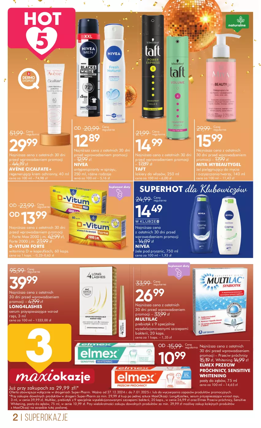 Gazetka promocyjna Super Pharm - ważna 27.12.2024 do 07.01.2025 - strona 2 - produkty: Antyperspirant, Avène, D-Vitum, Elmex, Fa, Lakier, Multilac, Nivea, Olej, Rum, Ser, Serum, Suplement diety, Taft