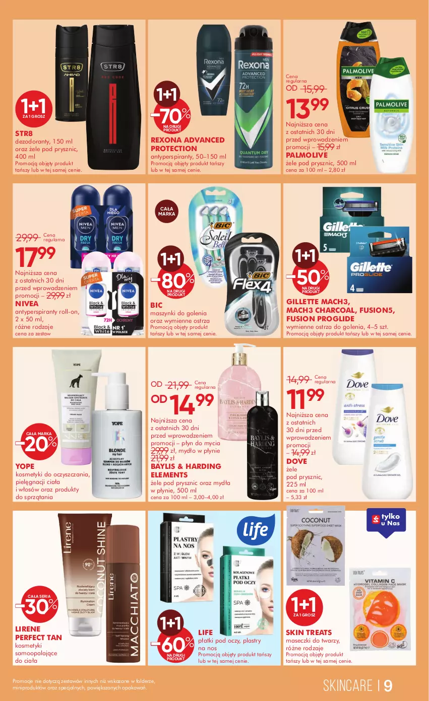 Gazetka promocyjna Super Pharm - ważna 27.12.2024 do 07.01.2025 - strona 9 - produkty: Antyperspirant, BIC, Dezodorant, Dove, Fusion, Gillette, Lirene, Mach3, Mydło, Mydło w płynie, Nivea, Palmolive, Płyn do mycia, Rexona, Ser, Str8, Yope