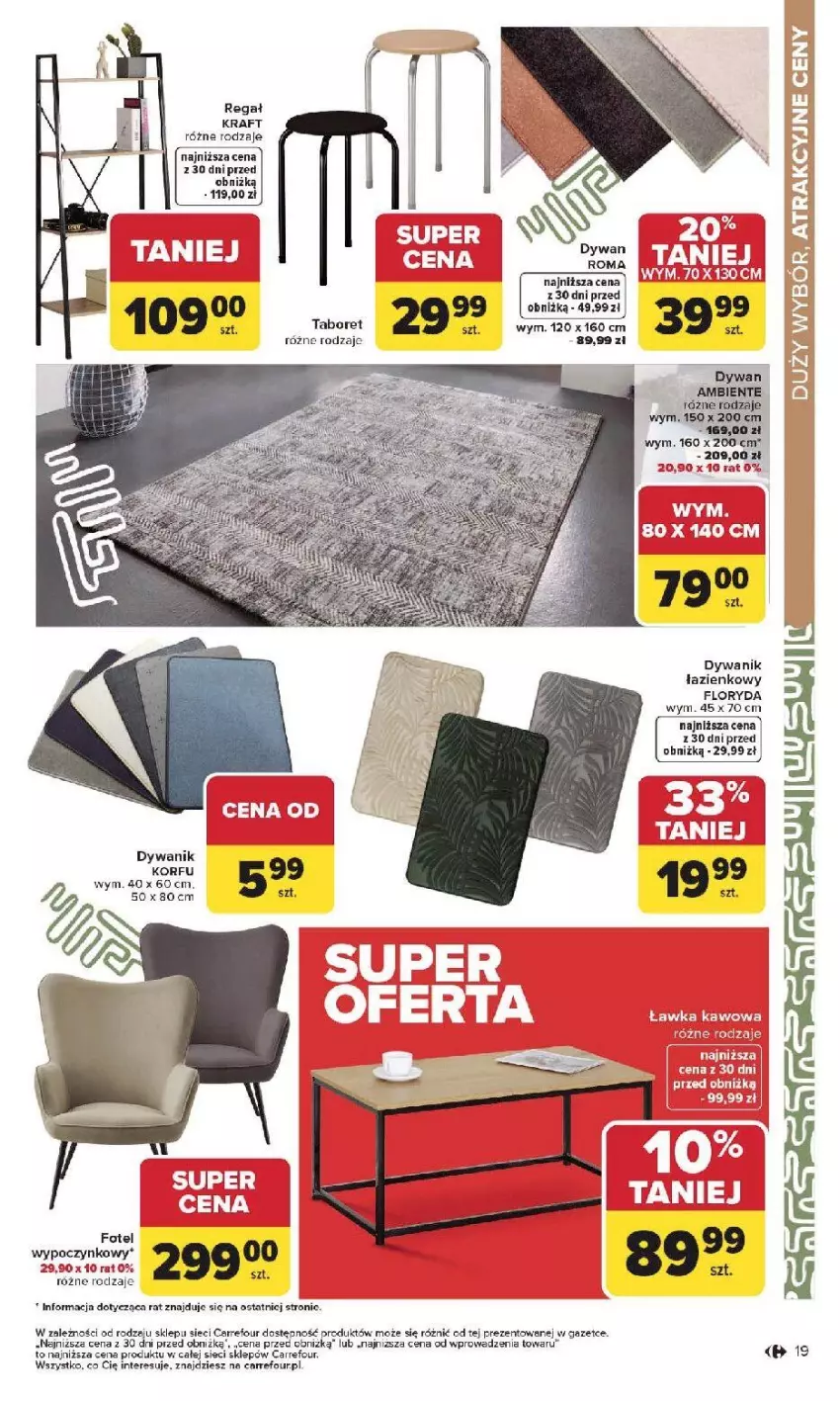 Gazetka promocyjna Carrefour - Gazetka Dom dla Twojej wygody - ważna 12.01 do 31.01.2026 - strona 19 - produkty: Dywan, Dywanik, Dywanik łazienkowy, Fotel, Regał, Taboret
