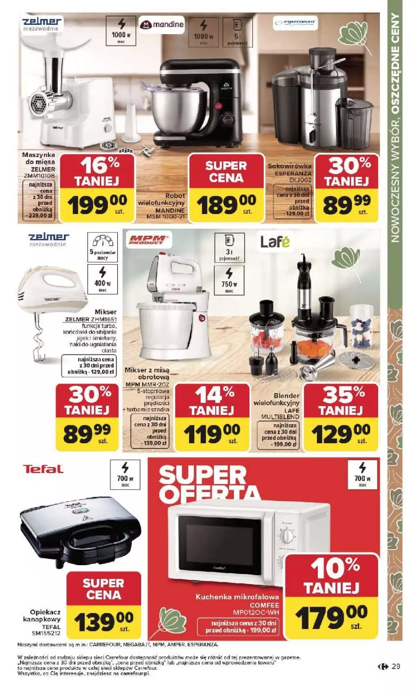 Gazetka promocyjna Carrefour - Gazetka Dom dla Twojej wygody - ważna 12.01 do 31.01.2026 - strona 29 - produkty: Blender, Fa, Maszynka, Mikser, Mikser z misą, Por, Ser, Sok, Szynka, Tefal, Top, Zelmer