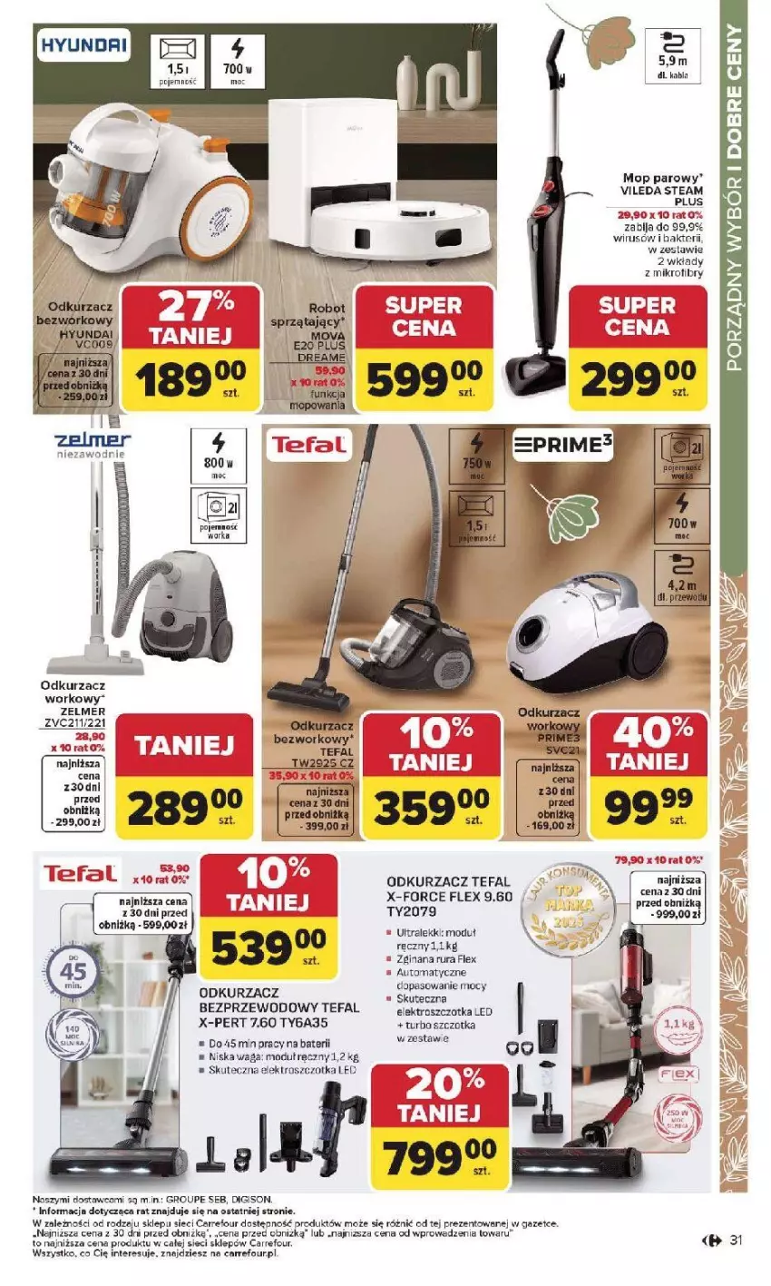 Gazetka promocyjna Carrefour - Gazetka Dom dla Twojej wygody - ważna 12.01 do 31.01.2026 - strona 31 - produkty: Fa, Moda, Mop, Mop parowy, Odkurzacz, Orka, Por, Rura, Szczotka, Tefal, Vileda, Waga, Zelmer