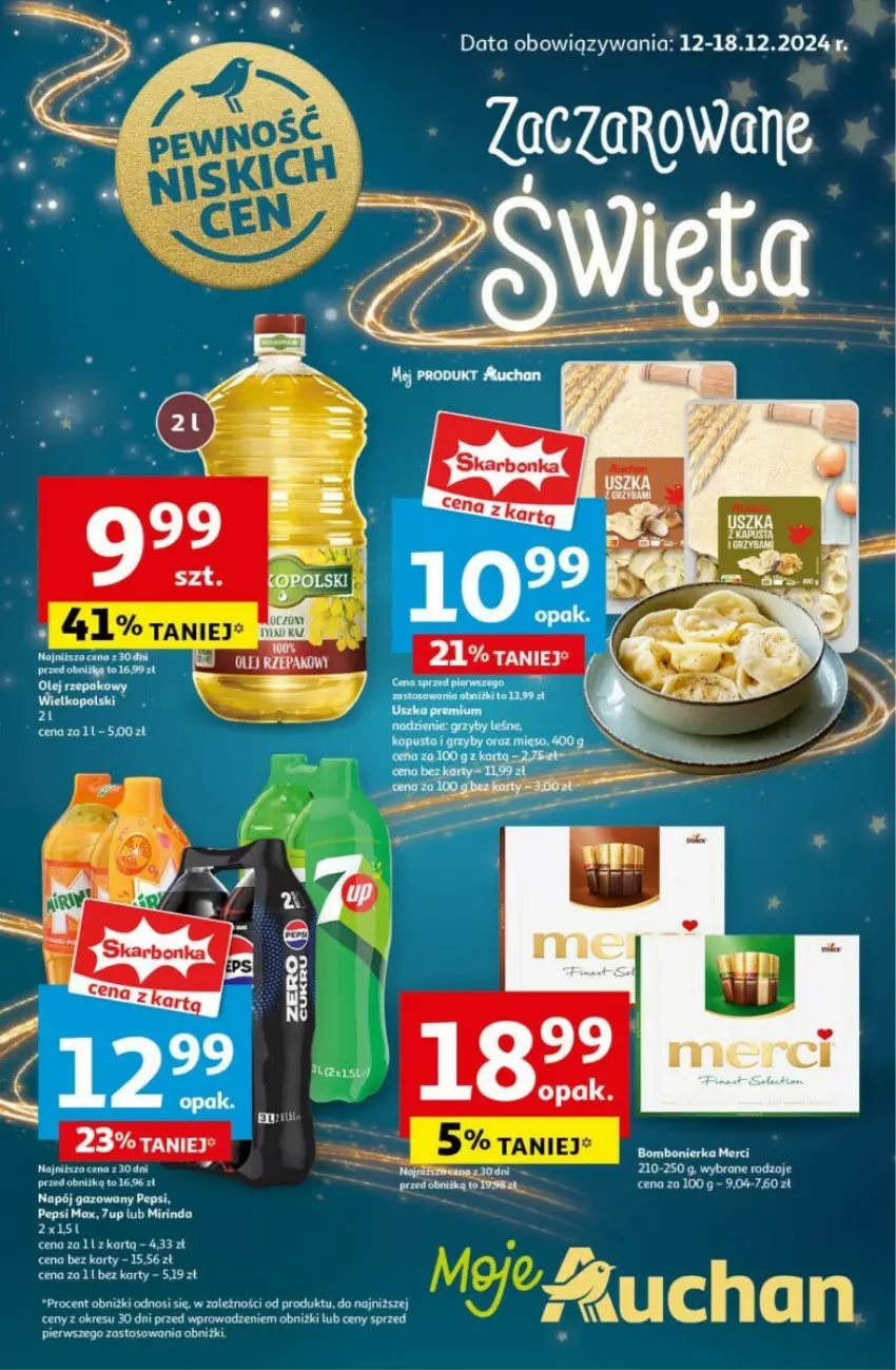 Gazetka promocyjna Auchan - ważna 12.12 do 18.12.2024 - strona 1 - produkty: 7up, Mirinda, Napój, Napój gazowany, Pepsi, Pepsi max, Ser