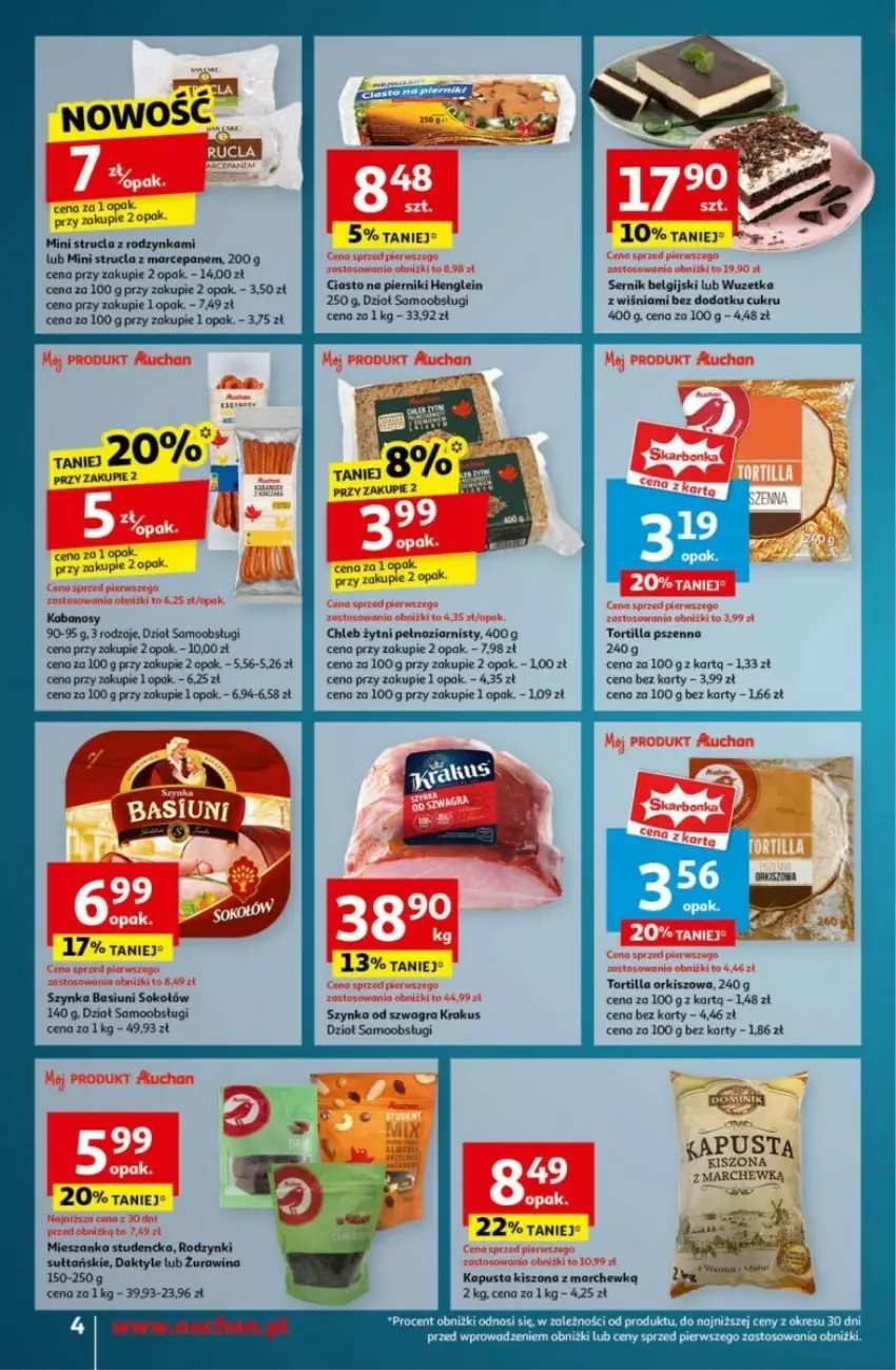 Gazetka promocyjna Auchan - ważna 12.12 do 18.12.2024 - strona 7 - produkty: Chleb, Daktyle, Gra, Krakus, LG, Mieszanka studencka, Piernik, Rodzynki, Ser, Sok, Sokołów, Strucla, Strucla z marcepanem, Szynka, Tortilla