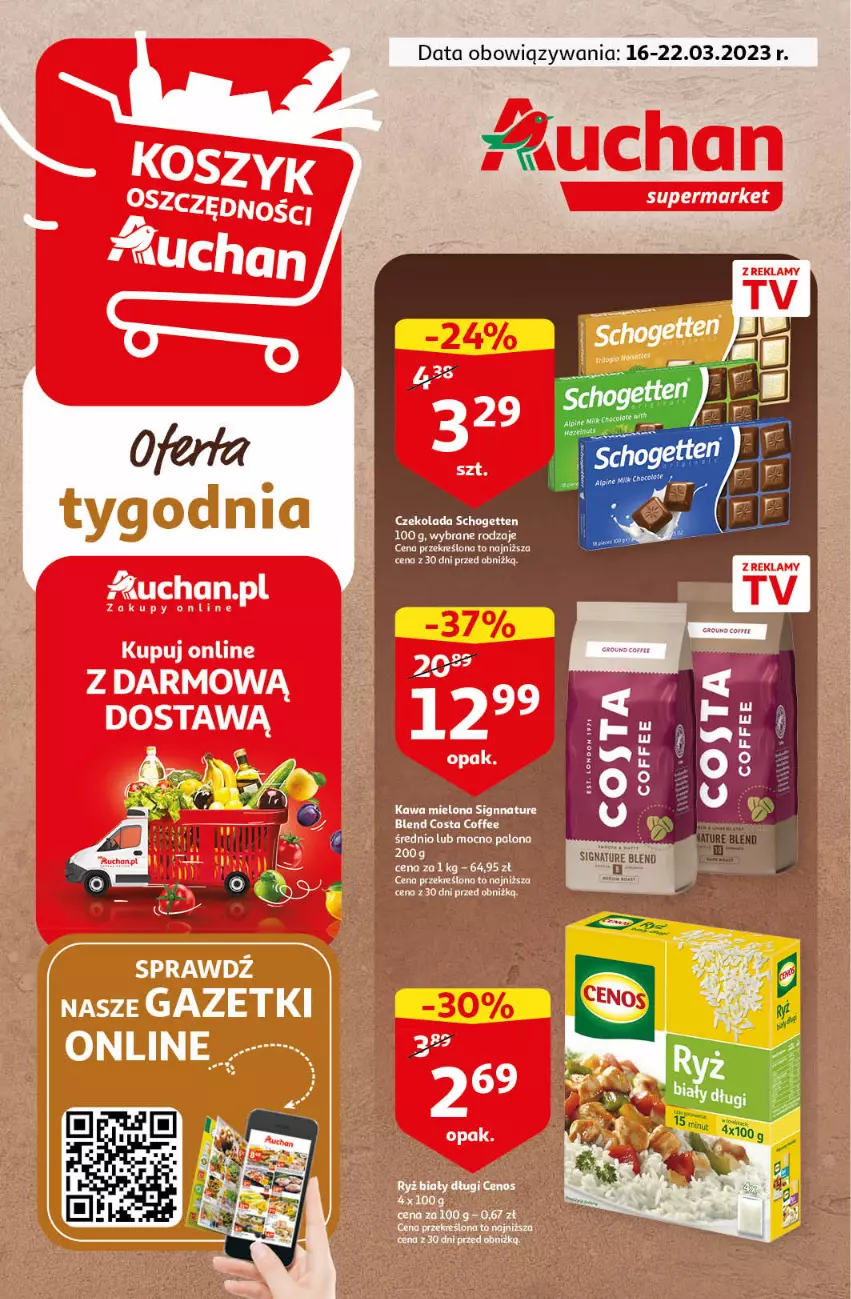 Gazetka promocyjna Auchan - Gazetka Oferta tygodnia Supermarket Auchan - ważna 16.03 do 22.03.2023 - strona 1 - produkty: Czekolada, Kawa, Kawa mielona, Schogetten