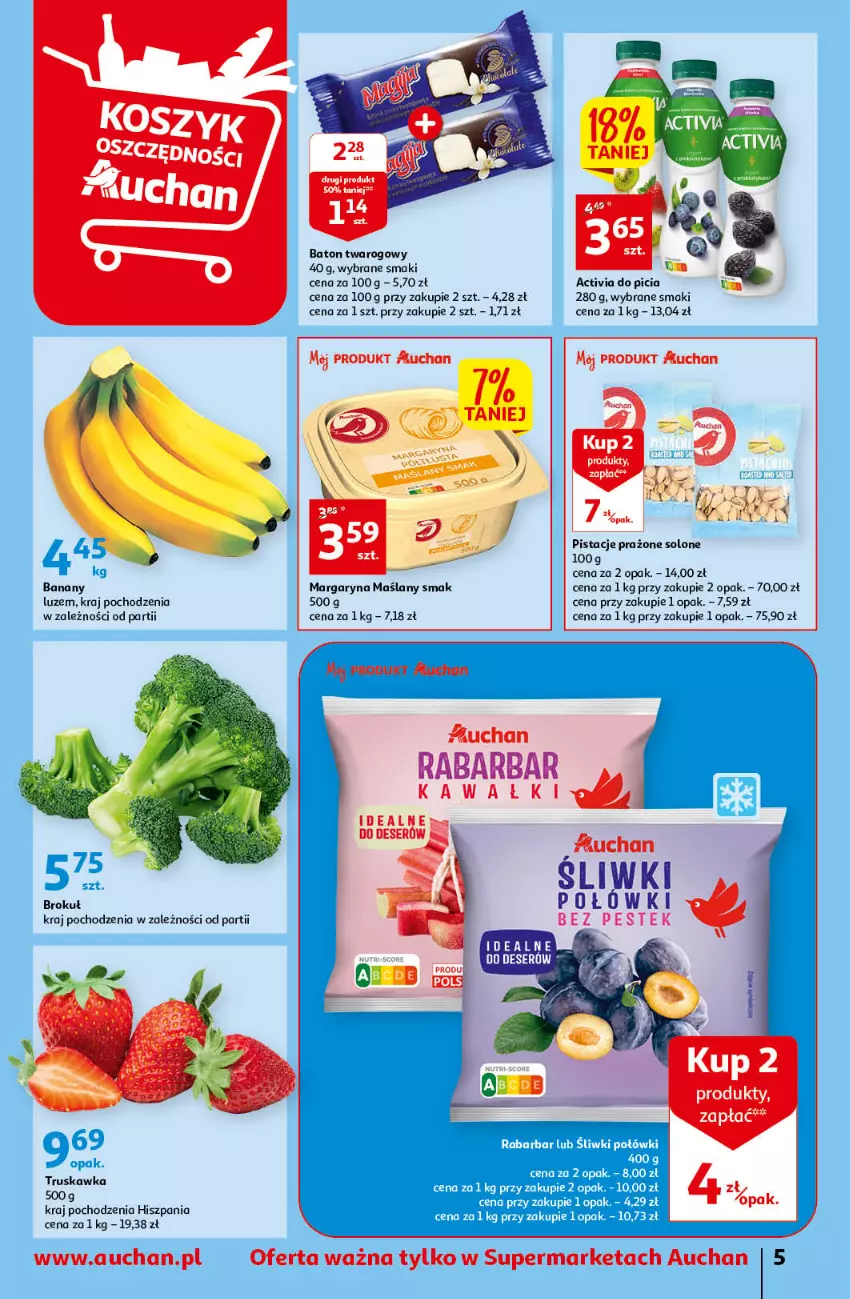 Gazetka promocyjna Auchan - Gazetka Oferta tygodnia Supermarket Auchan - ważna 16.03 do 22.03.2023 - strona 5 - produkty: Activia, Banany, Baton, Margaryna, Pistacje