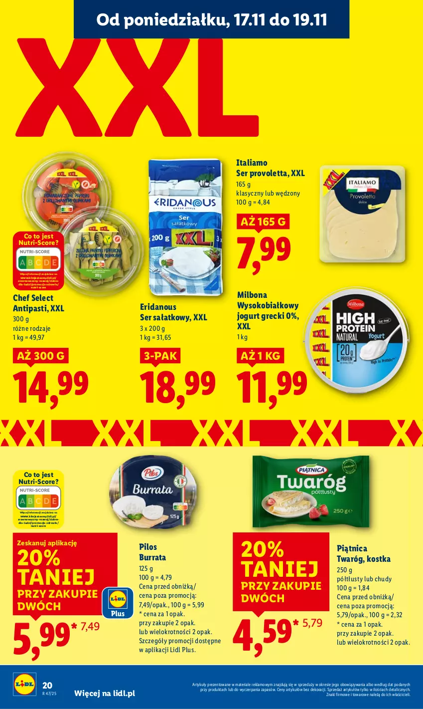 Gazetka promocyjna Lidl - GAZETKA - ważna 17.11 do 19.11.2025 - strona 20 - produkty: Burrata, Jogurt, Piątnica, Pilos, Sałat, Ser, Sok, Twaróg, Wazon