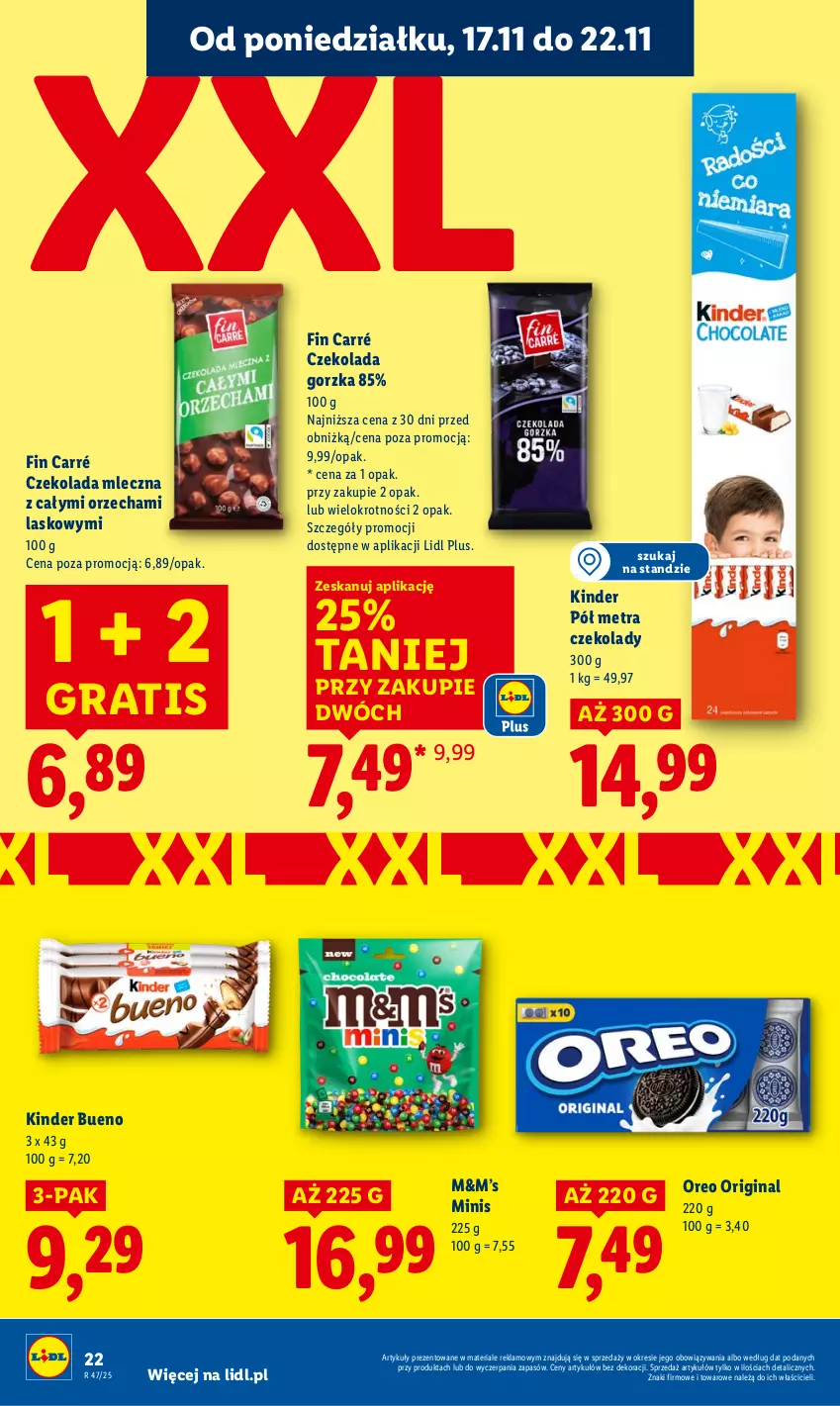 Gazetka promocyjna Lidl - GAZETKA - ważna 17.11 do 19.11.2025 - strona 22 - produkty: Czekolada, Czekolada gorzka, Czekolada mleczna, Gin, Gra, Kinder, Kinder Bueno, Oreo