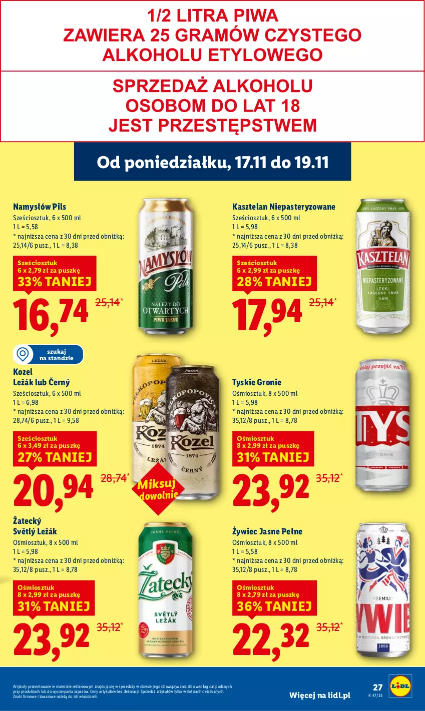 Gazetka promocyjna Lidl - GAZETKA - ważna 17.11 do 19.11.2025 - strona 27 - produkty: Kasztelan, Kozel, Namysłów, Tyskie