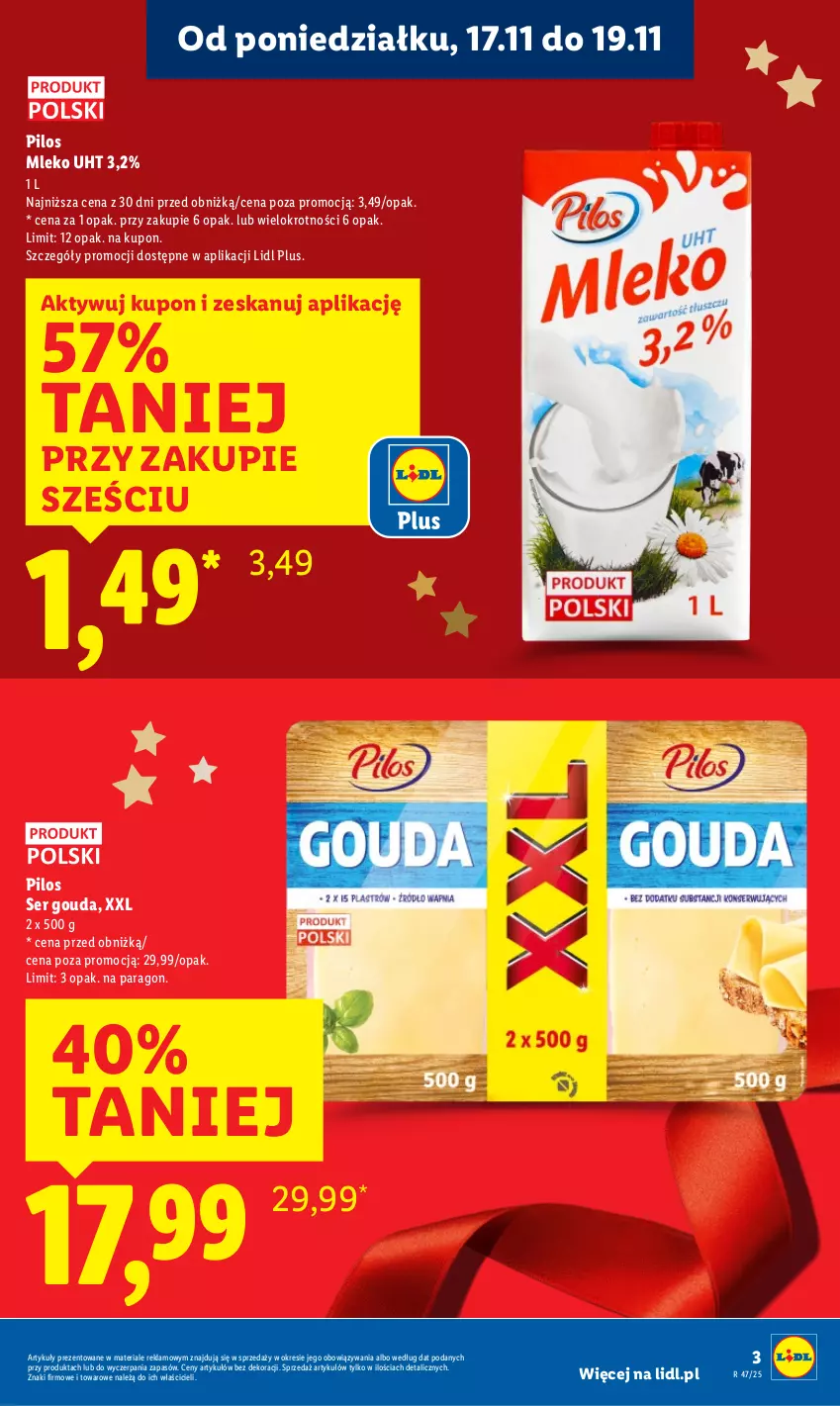 Gazetka promocyjna Lidl - GAZETKA - ważna 17.11 do 19.11.2025 - strona 3 - produkty: Gouda, Mleko, Pilos, Ser