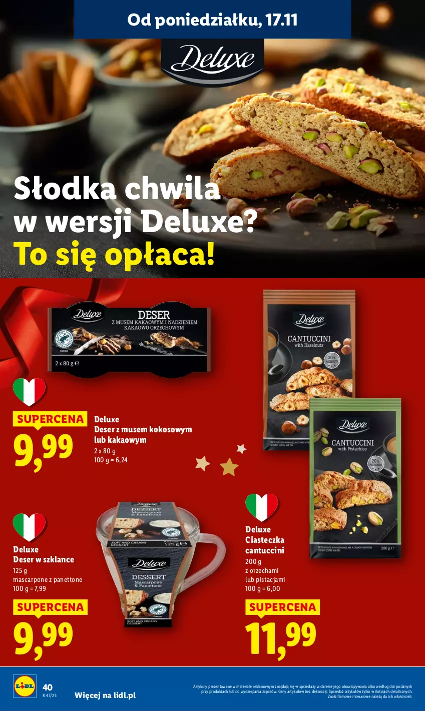 Gazetka promocyjna Lidl - GAZETKA - ważna 17.11 do 19.11.2025 - strona 40 - produkty: Deser, Kakao, Kokos, Mascarpone, Mus, Ser, Słodka Chwila