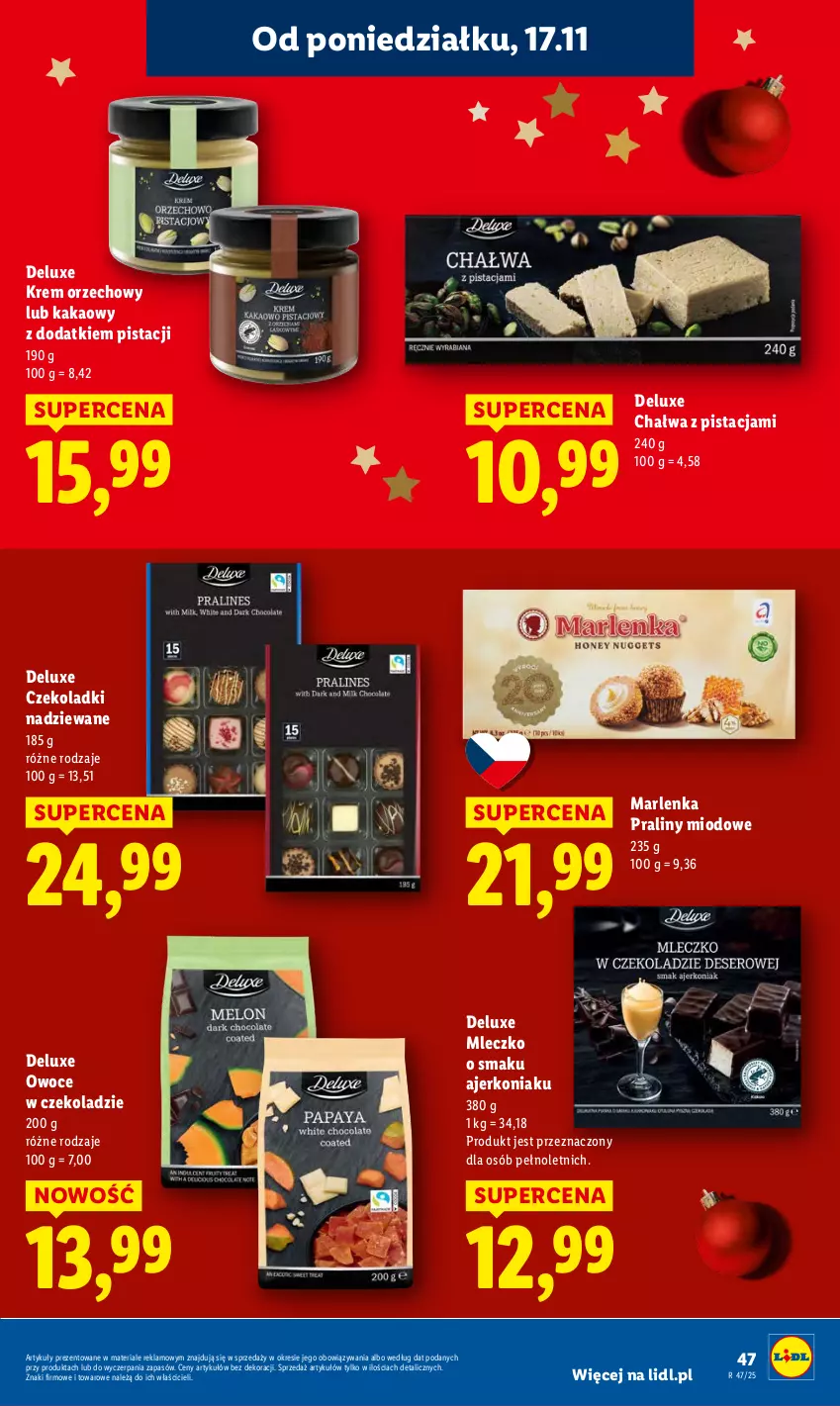 Gazetka promocyjna Lidl - GAZETKA - ważna 17.11 do 19.11.2025 - strona 47 - produkty: Chałwa, Kakao, Krem orzechowy, Mleczko, Owoce, Praliny