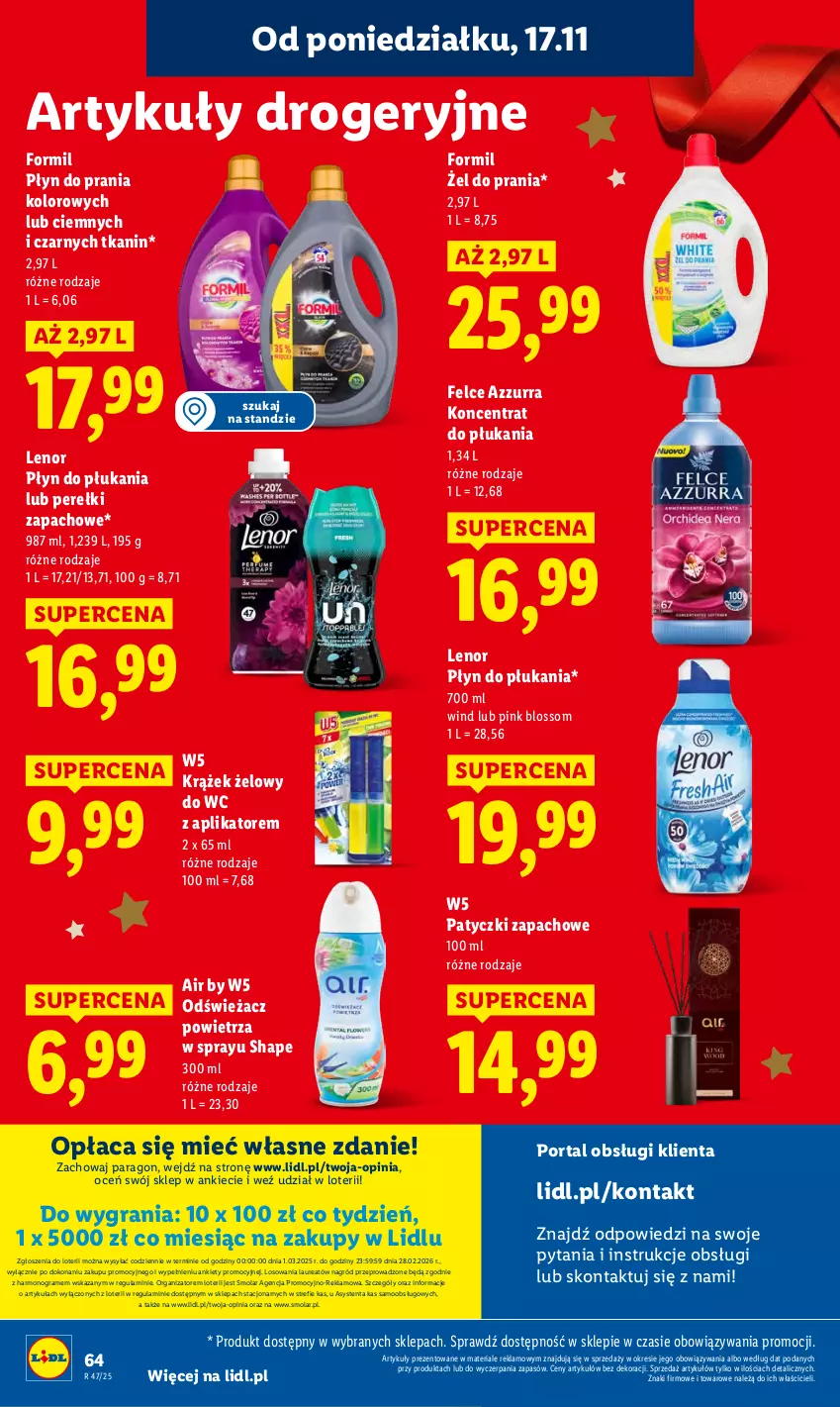 Gazetka promocyjna Lidl - GAZETKA - ważna 17.11 do 19.11.2025 - strona 64 - produkty: Gra, Laur, Lenor, Mola, Odświeżacz powietrza, Perełki zapachowe, Płyn do płukania, Płyn do prania, Por, Portal