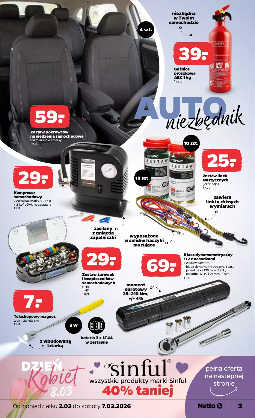 Gazetka promocyjna Netto - Od Poniedziałku - ważna 02.03 do 07.03.2026 - strona 3 - produkty: Bateria, Gaśnica, Haczyk, Kompresor, Piec, Silan, Teleskop, Zestaw żarówek