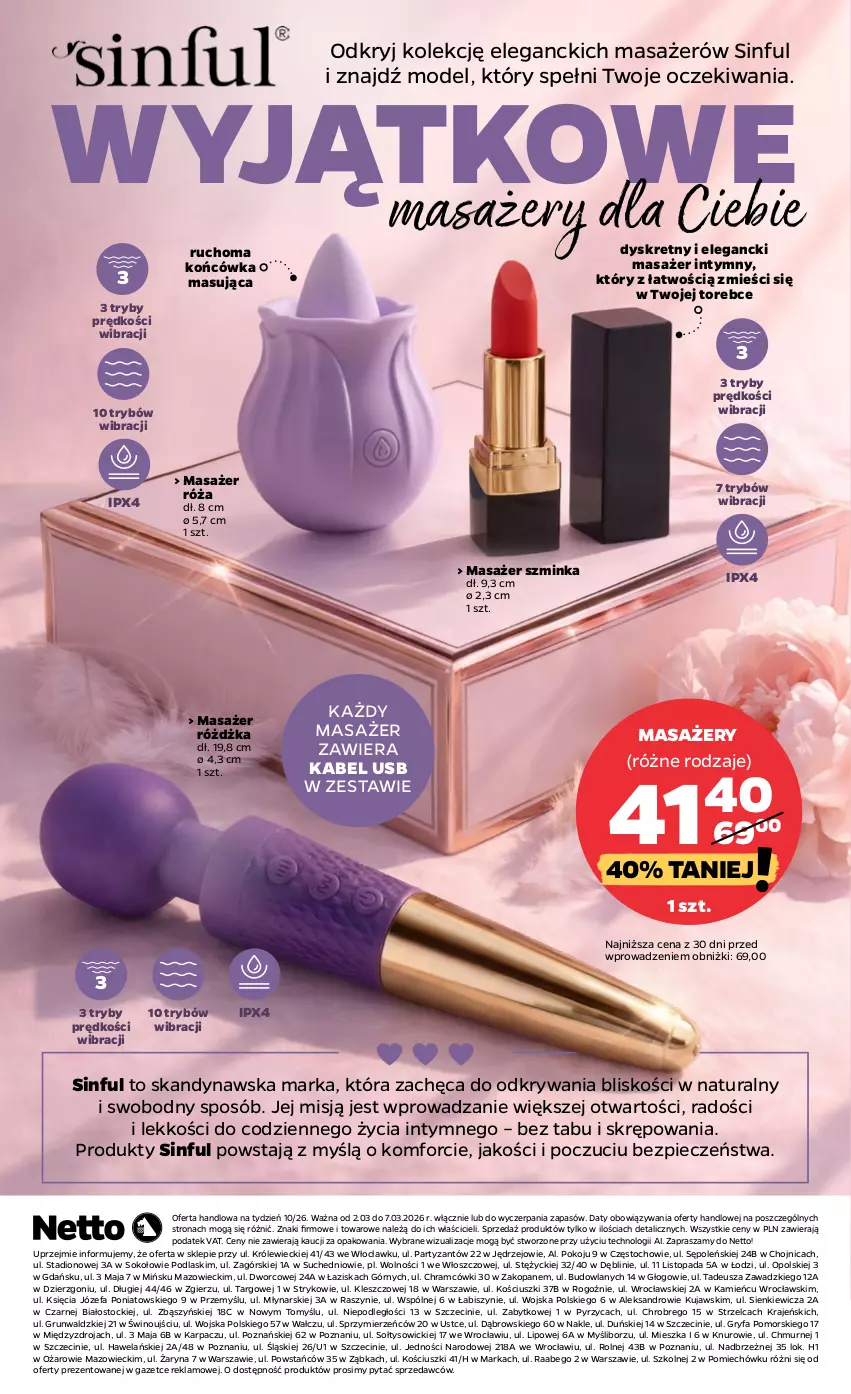 Gazetka promocyjna Netto - Od Poniedziałku - ważna 02.03 do 07.03.2026 - strona 4 - produkty: Fa, Gry, Inka, Kabel USB, Karp, Kret, Kujawski, Masażer, Piec, Podlaski, Róża, Sok, Stock, Szminka, Top, Wino