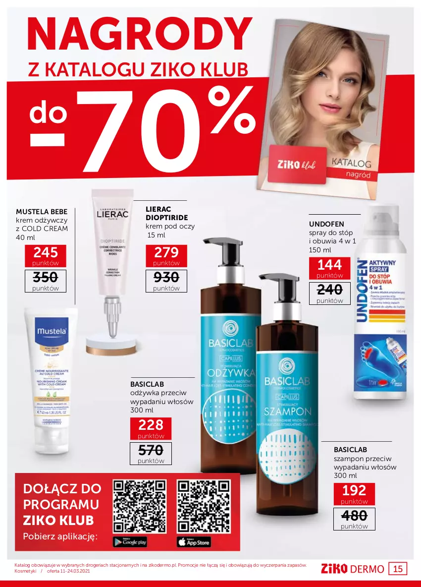 Gazetka promocyjna Ziko - 11-24 MARCA - ważna 11.03 do 24.03.2021 - strona 15 - produkty: Basiclab, Cold Cream, Gra, Krem odżywczy, Krem pod oczy, Lierac, Mus, Mustela, Odżywka, Szampon, Undofen